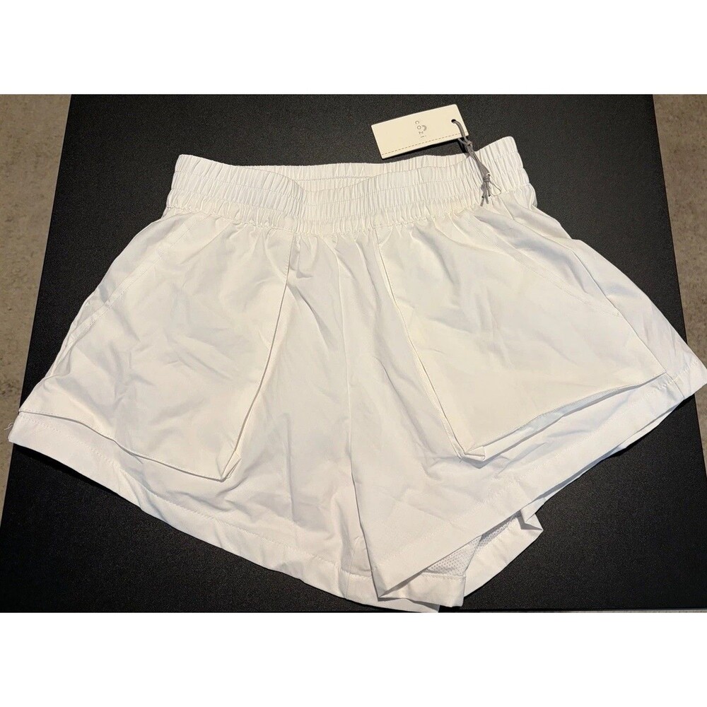 COZI Womens Athletic Running Shorts White XS Mesh Lined Pockets Gym NWT